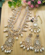 Silver Mirror Bridal Jewellery Set – Full Necklace, Earrings & Tikka - Image 7