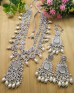 Silver Mirror Bridal Jewellery Set – Full Necklace, Earrings & Tikka - Image 6