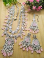 Silver Mirror Bridal Jewellery Set – Full Necklace, Earrings & Tikka - Image 5