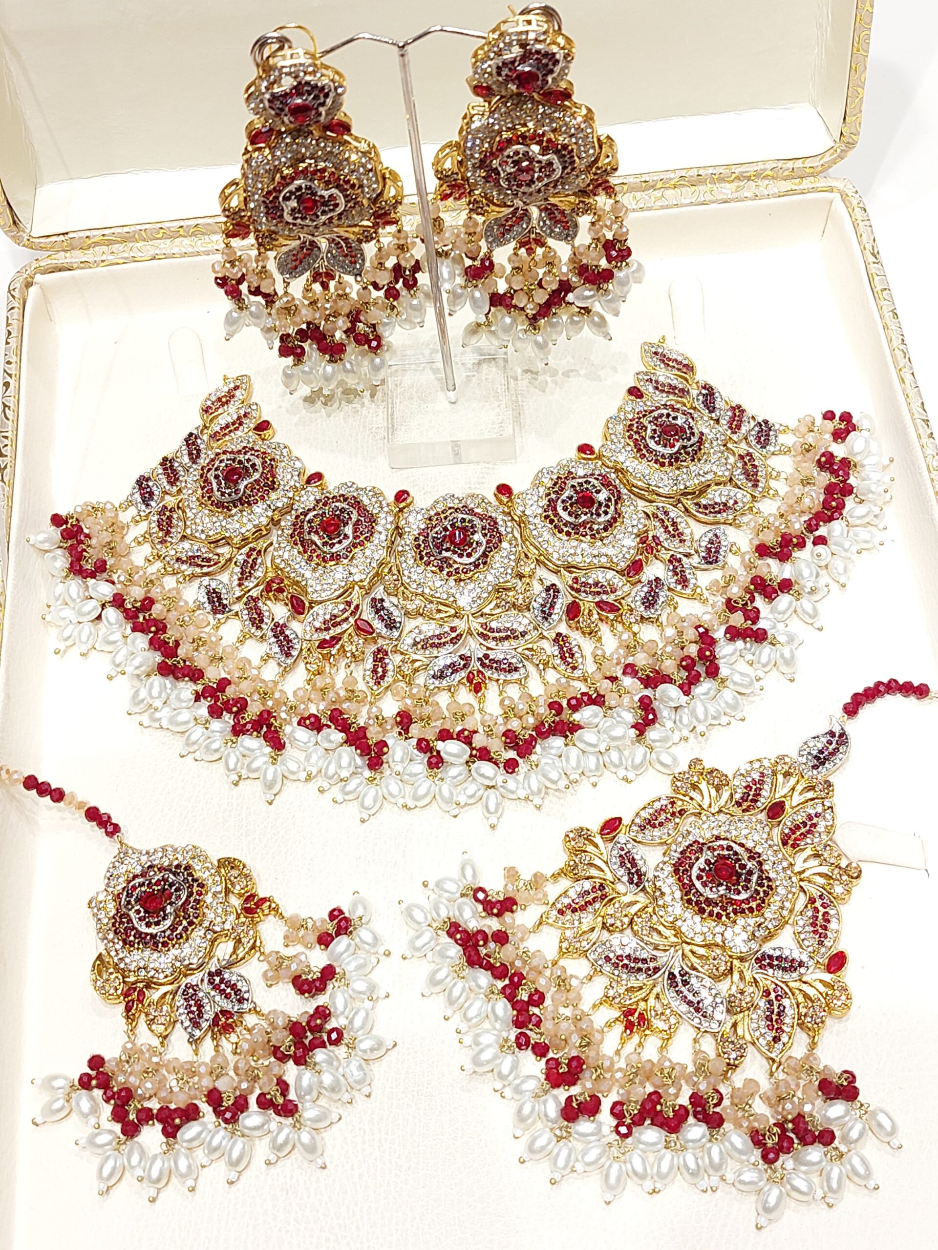 WhatsApp Image 2025-08-18 at 4.06.13 PM (1) Luxury Bridal Choker Set with Jhumka Earrings & Tikka – Maroon & Gold - Image 1
