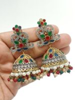 Multicolor Kundan Jhumka Earrings with Pearls – Traditional Indian Bridal Jewelry - Image 10