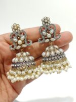 Multicolor Kundan Jhumka Earrings with Pearls – Traditional Indian Bridal Jewelry - Image 9