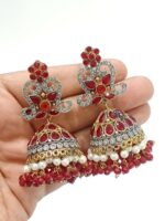 Multicolor Kundan Jhumka Earrings with Pearls – Traditional Indian Bridal Jewelry