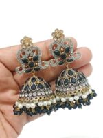 Multicolor Kundan Jhumka Earrings with Pearls – Traditional Indian Bridal Jewelry - Image 8