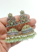 Multicolor Kundan Jhumka Earrings with Pearls – Traditional Indian Bridal Jewelry - Image 6
