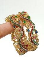 Royal Antique Gold Plated Bangles with Multicolor Stones - Image 12