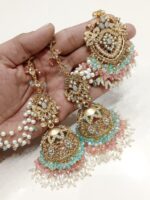 Luxury Golden Pearl Jhumka Earrings – Traditional Bridal Jewelry Set - Image 2