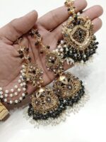 Luxury Golden Pearl Jhumka Earrings – Traditional Bridal Jewelry Set - Image 3