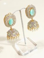 Royal Black Stone Jhumka Earrings - Image 4