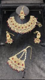Royal Gold Plated Kundan Bridal Jewelry Set with Pink Stone Accents - Image 5