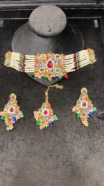 Handmade Traditional Kundan Choker Jewelry Set – Baby Pink Edition - Image 6
