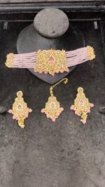 Handmade Traditional Kundan Choker Jewelry Set – Baby Pink Edition - Image 4