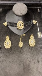 Elegant Pink Beaded Choker Jewelry Set with Earrings & Maang Tikka - Image 2