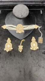 Elegant Pink Beaded Choker Jewelry Set with Earrings & Maang Tikka - Image 9