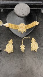 Elegant Pink Beaded Choker Jewelry Set with Earrings & Maang Tikka - Image 7