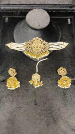 Elegant Beaded Choker Set with Stone Work and Pearl Drops - Image 6