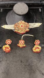 Elegant Beaded Choker Set with Stone Work and Pearl Drops - Image 9