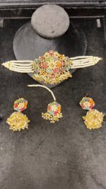 Elegant Beaded Choker Set with Stone Work and Pearl Drops - Image 2