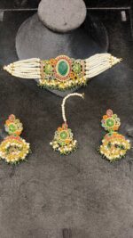 Elegant Beaded Choker Set with Stone Work and Pearl Drops