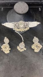 Elegant Beaded Choker Set with Stone Work and Pearl Drops - Image 4