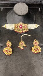Elegant Beaded Choker Set with Stone Work and Pearl Drops - Image 2