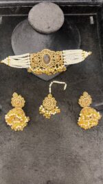 Elegant Beaded Choker Set with Stone Work and Pearl Drops - Image 7