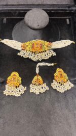 Elegant Beaded Choker Set with Stone Work and Pearl Drops - Image 7