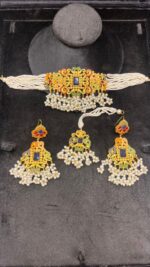 Elegant Beaded Choker Set with Stone Work and Pearl Drops