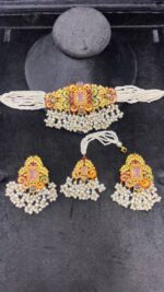 Elegant Beaded Choker Set with Stone Work and Pearl Drops - Image 4