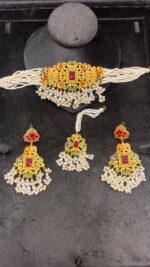 Elegant Beaded Choker Set with Stone Work and Pearl Drops - Image 3