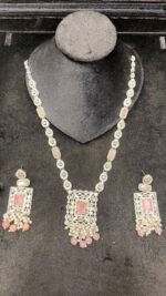 Silver Polished Mala Set with Green Accents - Image 5