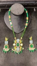 Turkish Style Silver Mirror Pendant Mala Set with Pearls