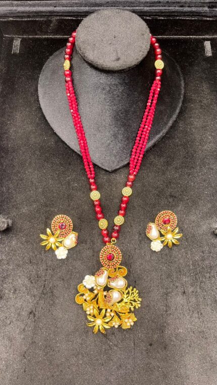 Gumus Islemali Sabz Pathar Wala Mala Set